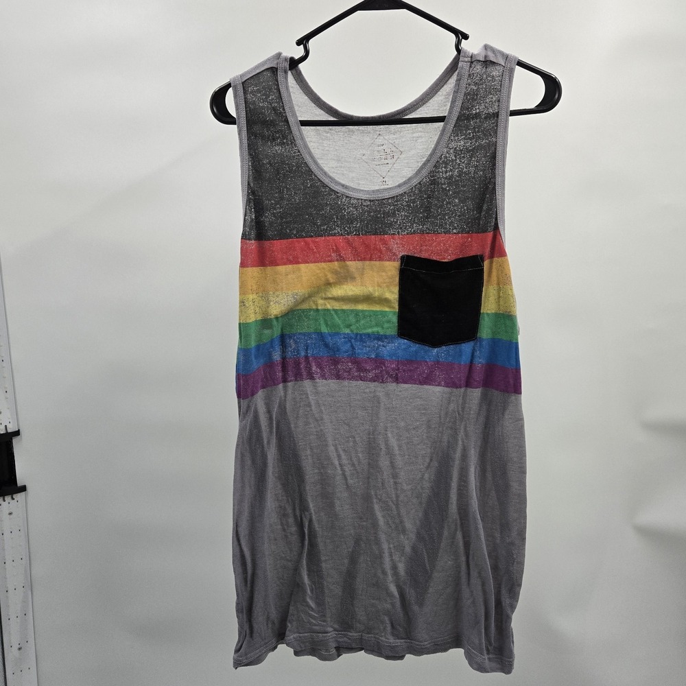 Well Worn Tank Top Mens XL Gray Round Neck Sleeveless Pocket Stretch Pride